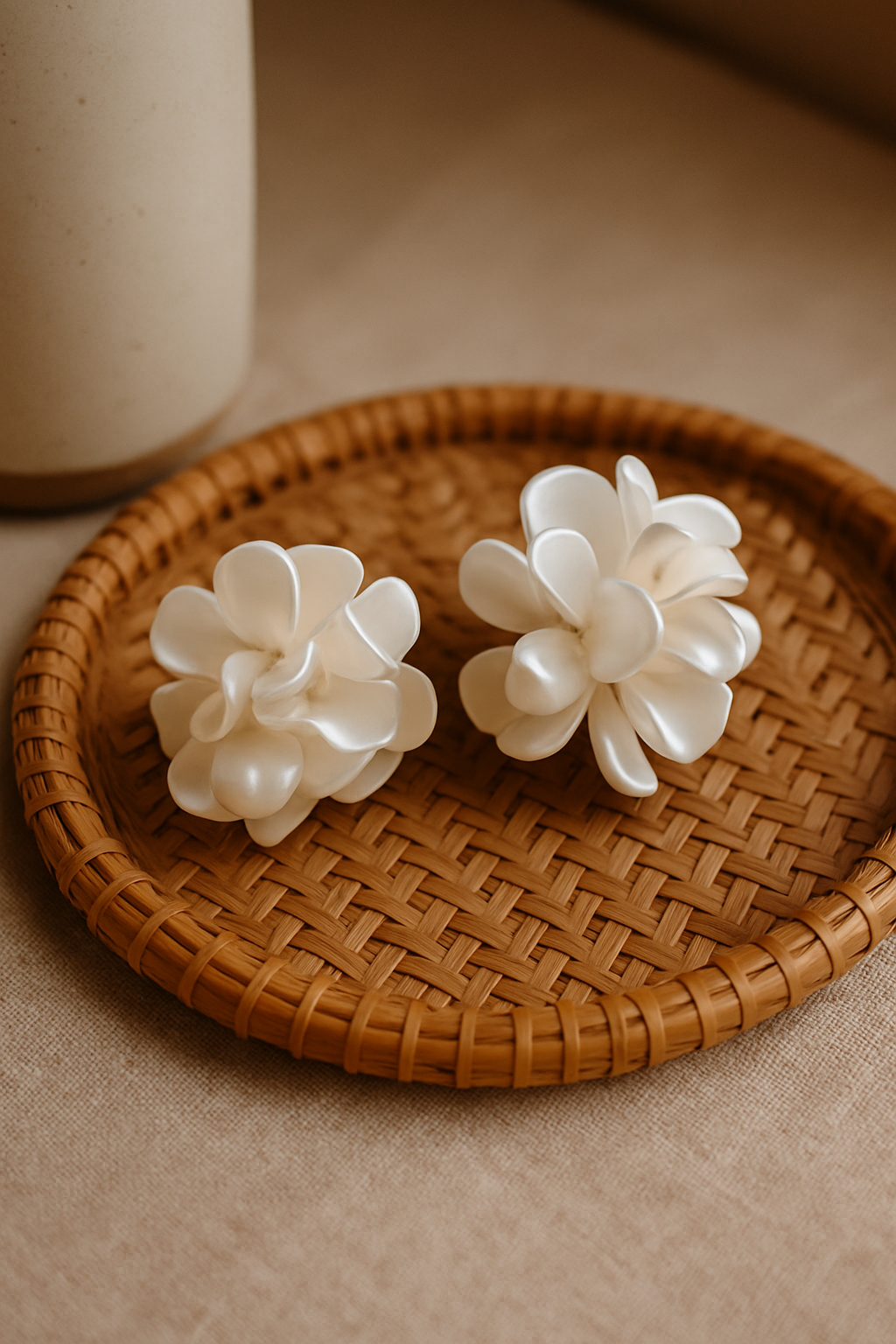 The White Loofah Stud Earrings